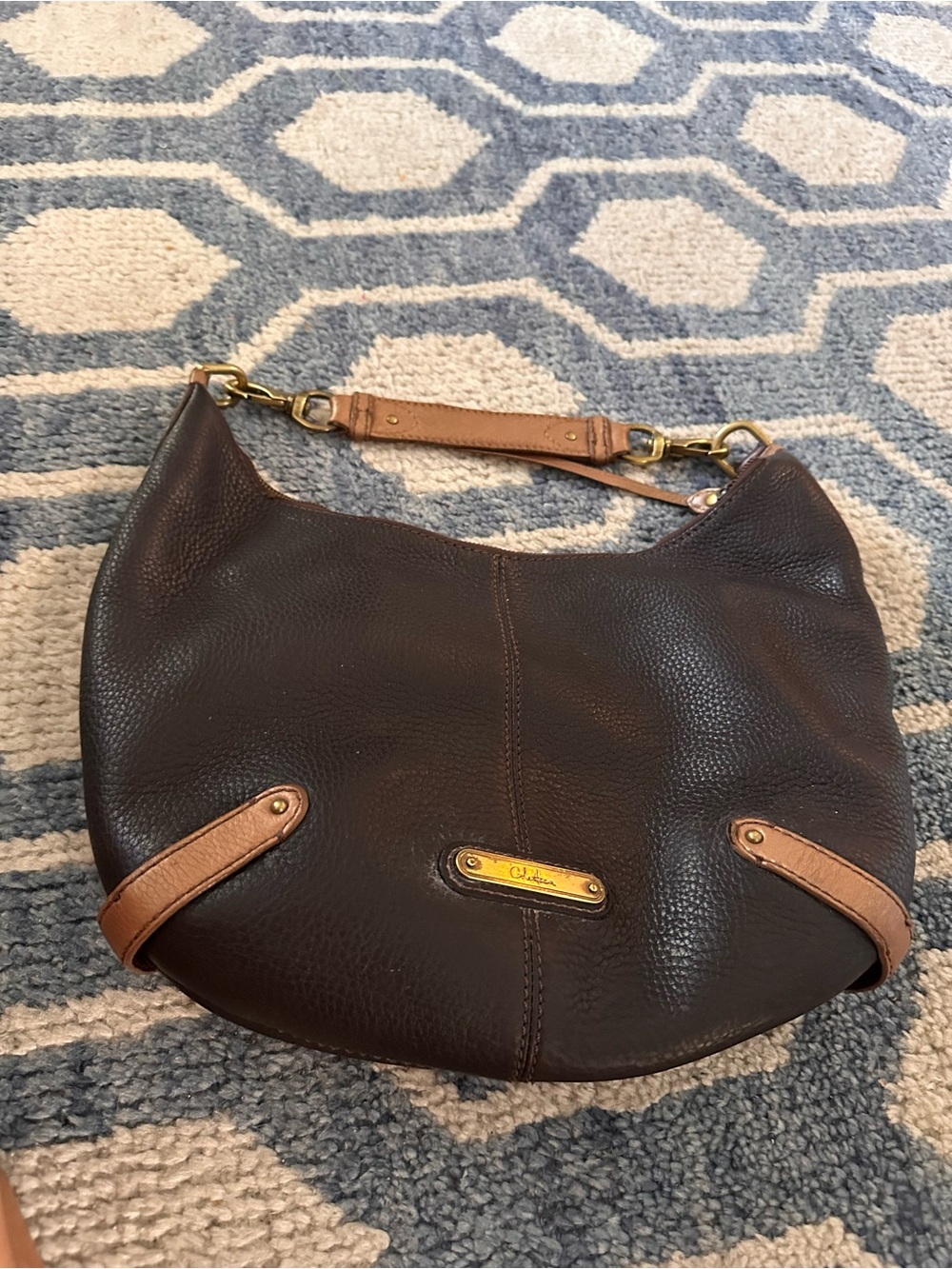 Cole Haan Brown Leather Shoulder Hobo Bag with Tan Trim